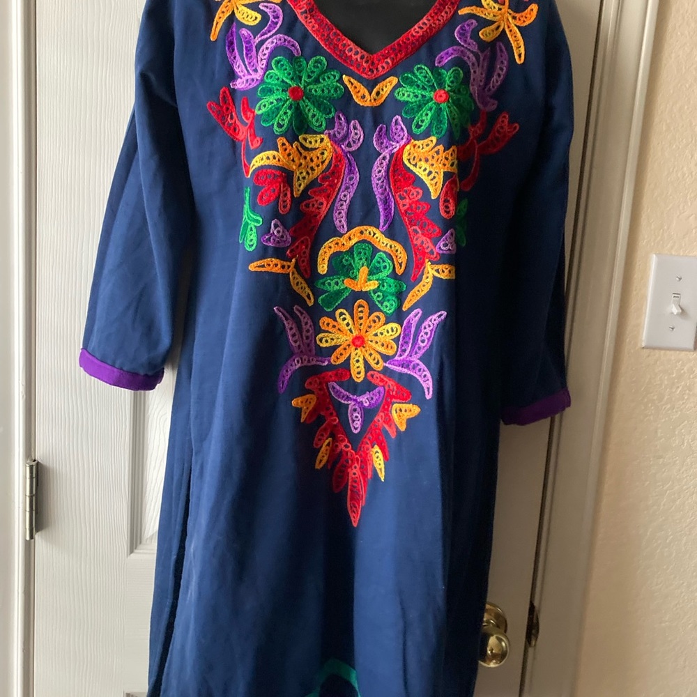 NEW Kashmir embroidery supersoft winter Ethnic long sleeve kurti tunic slits